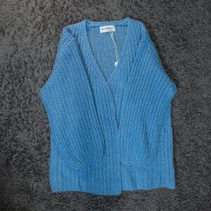 Self Contrast Blue Oversized Knit Wrap Cardigan Sweater NWT One Size